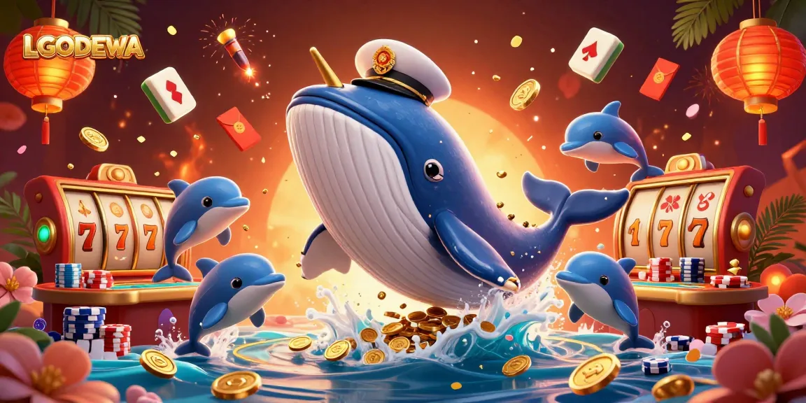Experience thrilling gaming with LGODEWA featuring playful dolphins and vibrant slot elements.