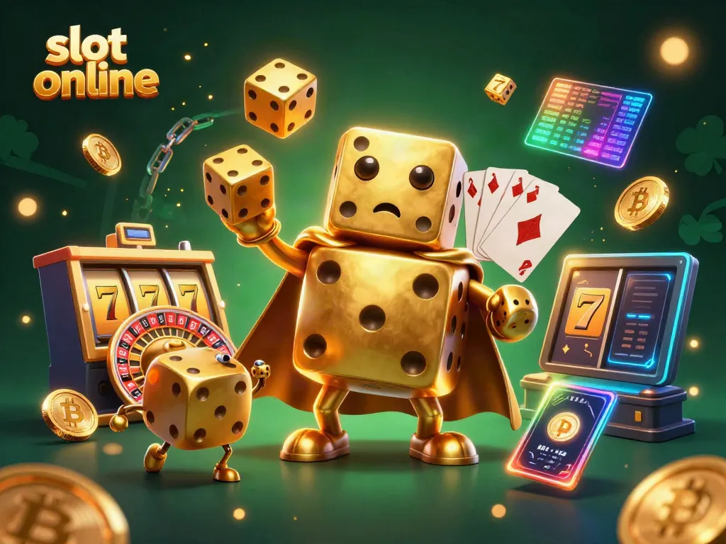 Experience the thrill of slot online with a vibrant 3D casino scene, showcasing dynamic game elements and crypto coins.
