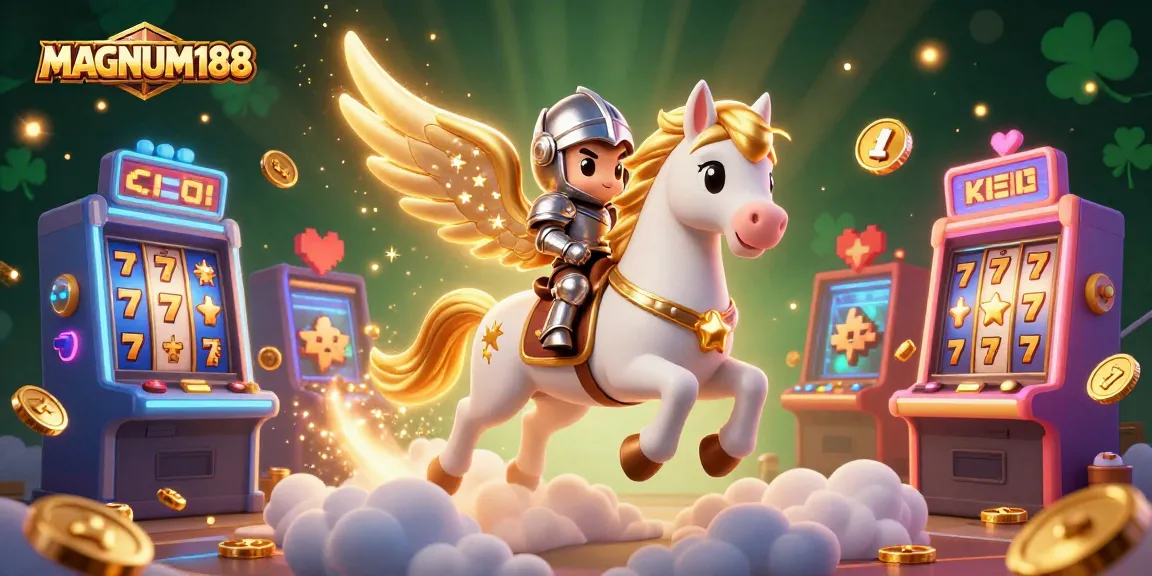 Engage with MAGNUM188 by winning at colorful slot games amidst a magical scene.