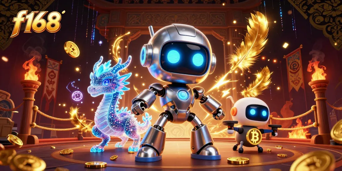 Engage in thrilling f168 gaming experiences with a vibrant illustration of a cyberpunk mascot and bitcoin elements.