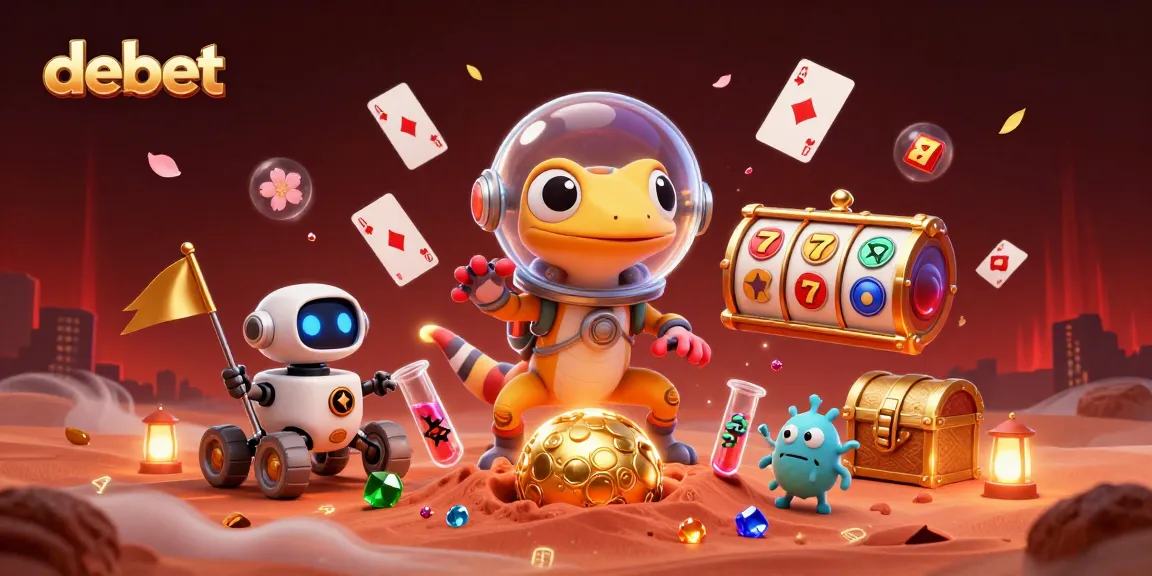Engage with debet's thrilling casino experience featuring gecko explorers amidst sparkling winnings.