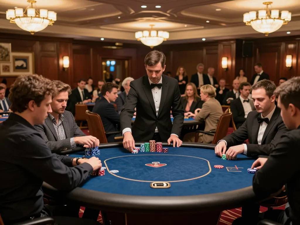 Engaging poker players at the upscale rokok88 gaming room showcasing high-stakes action and competition.