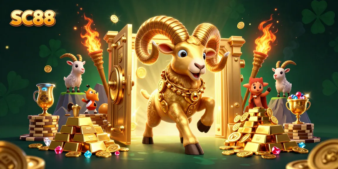 Engage with the excitement of SC88's vibrant casino scene with a golden ram and treasure vaults.