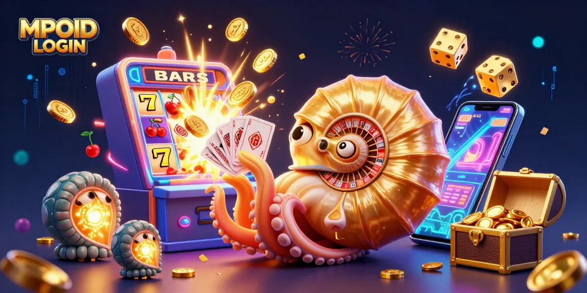 Experience immersive gaming with MPOID LOGIN, featuring a vibrant 3D casino scene filled with jackpot excitement.