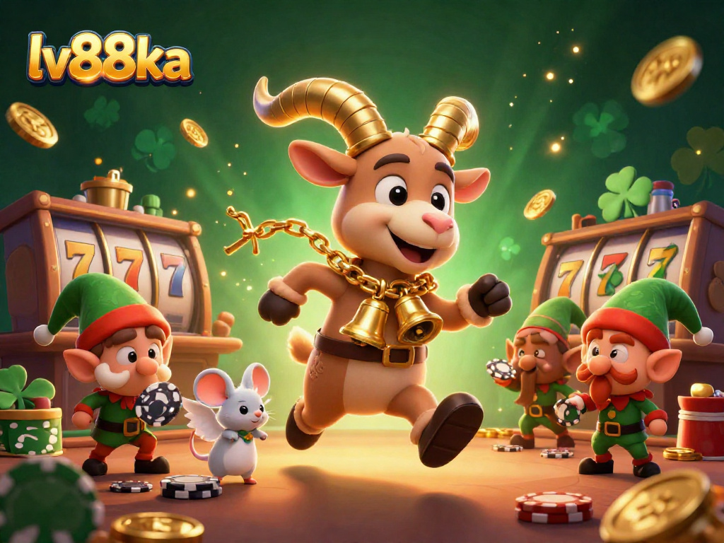 Experience gaming thrills at lv88ka with Krampus managing a vibrant holiday casino scene.