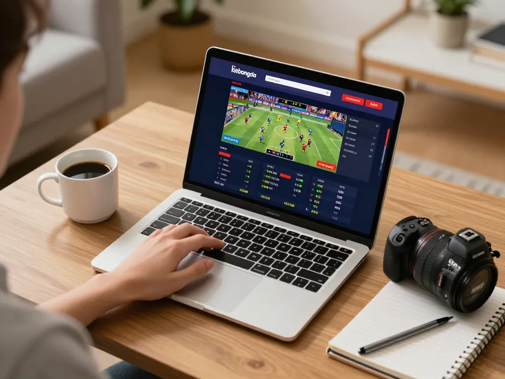 Engaged user analyzing keobongda betting odds on laptop, representing strategic sports betting.