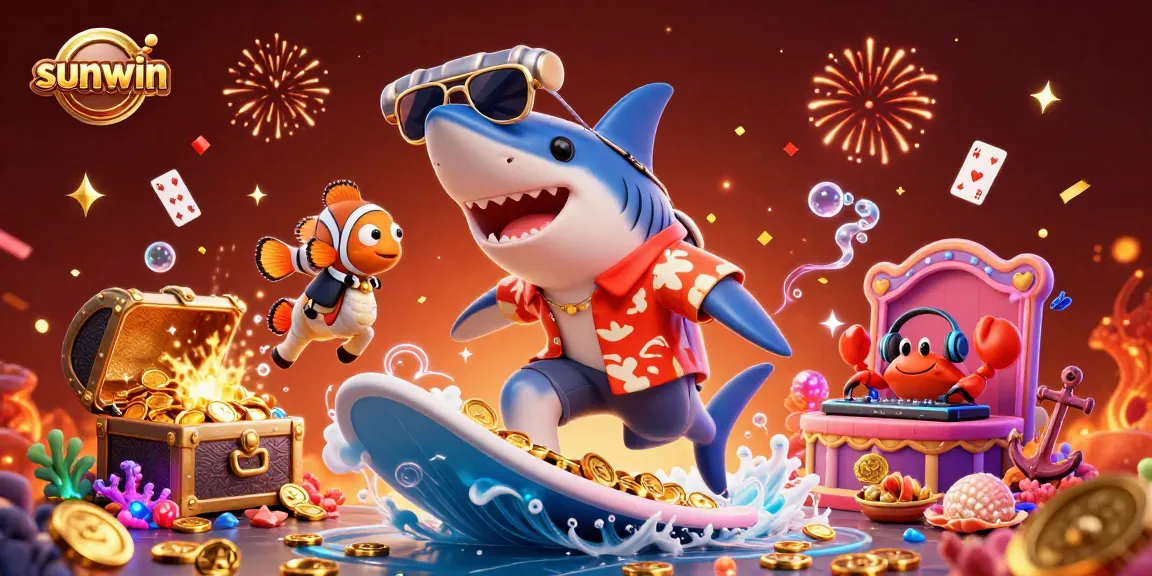 Experience the thrill of casino games with sunwin in this vibrant 3D casino illustration filled with excitement.