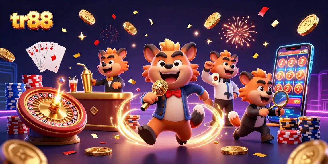 Engaging hyenas at the tr88 comedy casino bar while celebrating with coins and gems.