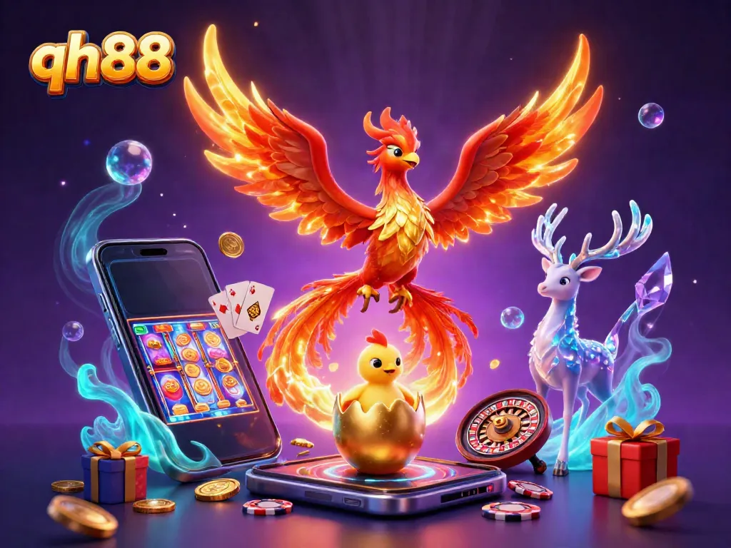 Enjoy high-stakes gaming thrills at qh88 with an exciting 3D phoenix-themed illustration.