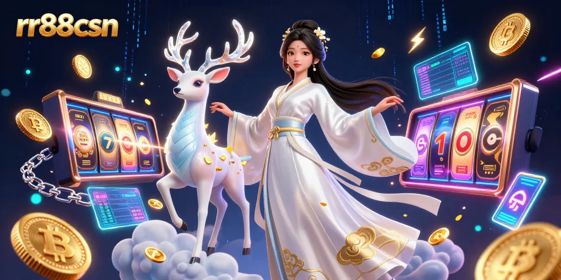 Join the rr88csn action with vibrant slot machines and blockchain excitement in a dazzling 3D casino scene.