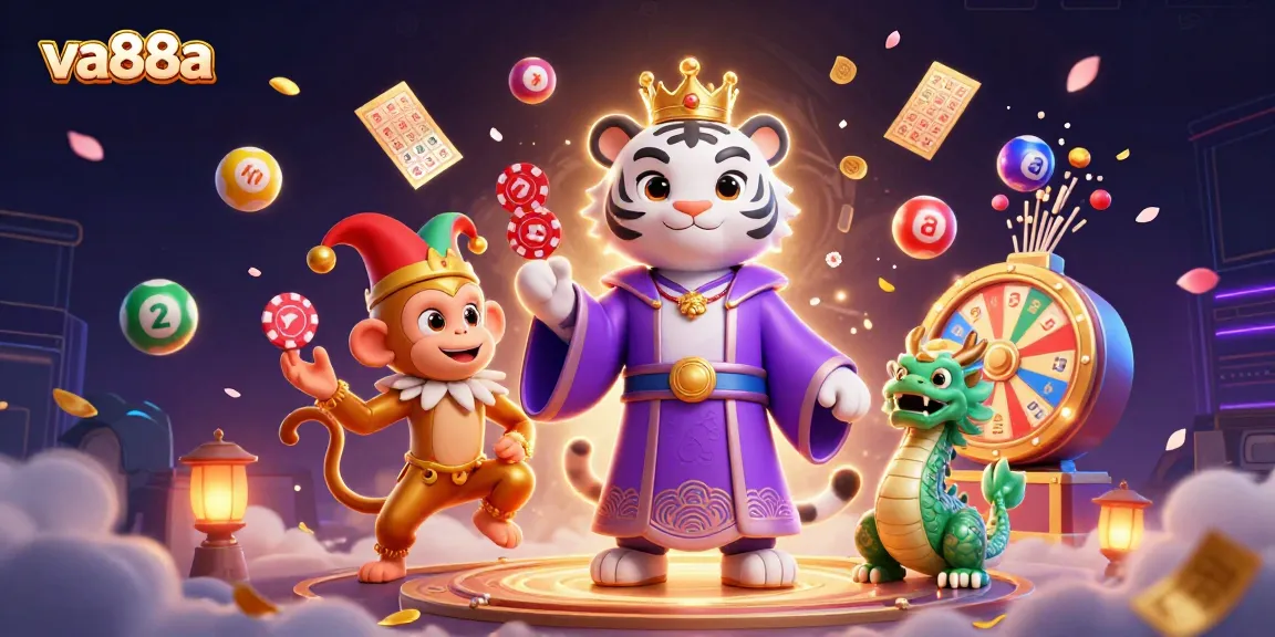 Engage with thrilling va88a gaming experiences in a vibrant 3D casino illustration featuring lively characters and dynamic elements.