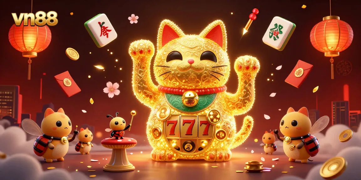 Engage with vn88's vibrant casino world featuring a golden cat and dynamic symbols.