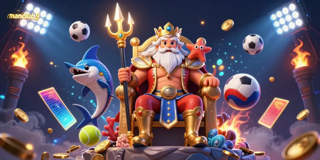 Experience thrilling action in manclub9 with Neptune's dynamic casino scene featuring sports elements.