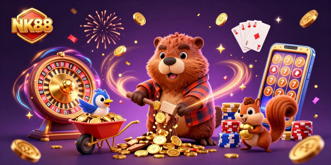 Experience thrilling wins at NK88 with a vibrant 3D casino scene full of action and golden rewards.