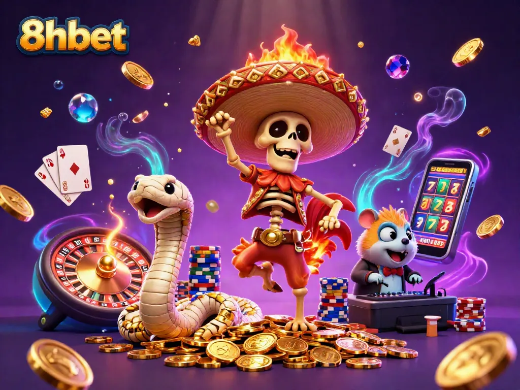Experience the thrill of 8xbet with a victory dance by a mariachi rooster amidst cascading gold coins.