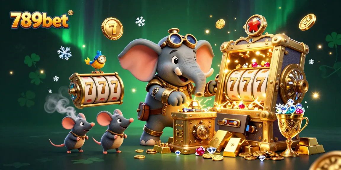 Spin the golden slot machine with 789bet's steampunk elephant in a vibrant casino scene.