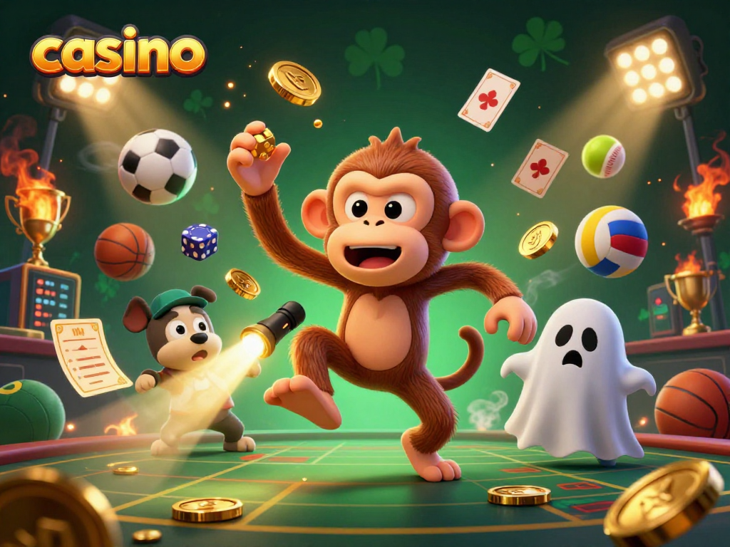 Engage in thrilling casino adventures featuring a mischievous poltergeist monkey juggling golden objects.