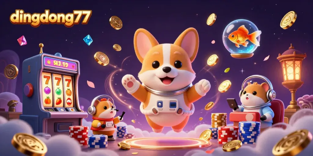 Engage with exciting gameplay on dingdong77 featuring a corgi and hamster in a vibrant space casino