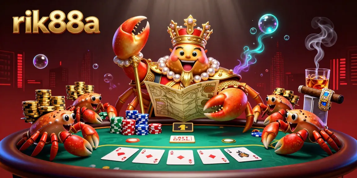 Experience thrilling poker action with rik88a, featuring a golden crab emperor and vibrant poker elements.