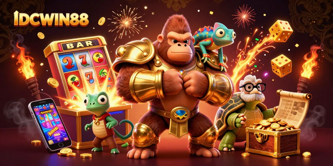 Experience thrilling gameplay at IDCWIN88 featuring an exciting slot machine bursting with coins and vibrant casino elements.