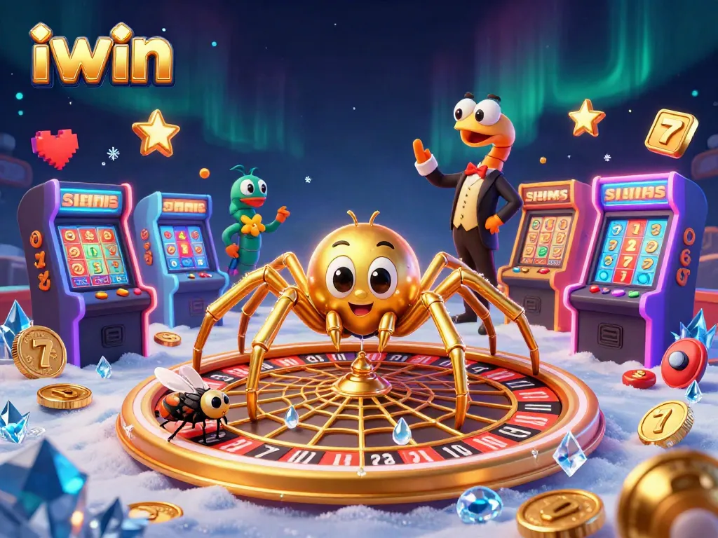 Experience iwin’s thrilling casino scene with a spider croupier and dynamic gaming elements.