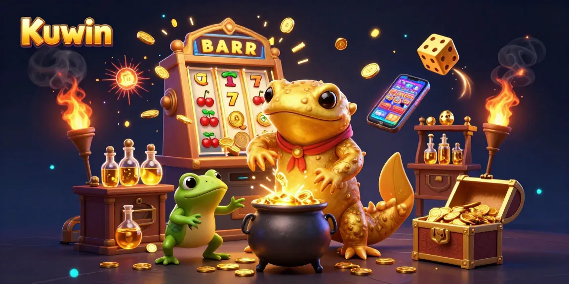 Experience the excitement of Kuwin's jackpot with vibrant gold elements and engaging characters in this detailed illustration.