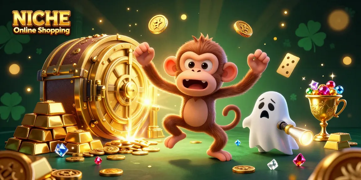Engage in NICHE Online Shopping as the poltergeist monkey juggles coins in a haunted casino scene.
