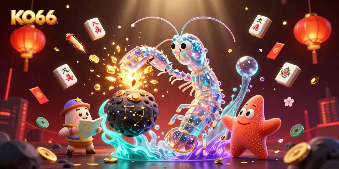 KO66 captivates players with a vibrant 3D casino scene, showcasing galactic characters and joyful gems.