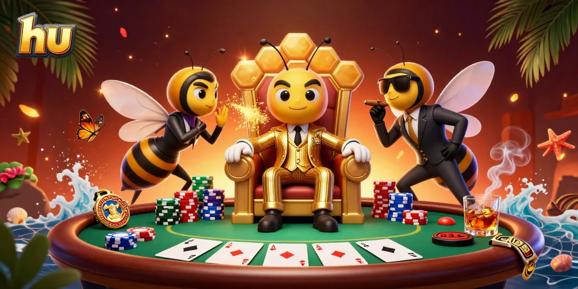 Engage with hu's vibrant casino scene featuring animated characters and lively gambling elements.