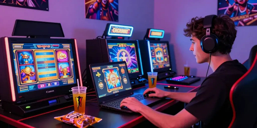 Player engaged in a bro138 slot game, showcasing a colorful gaming environment.