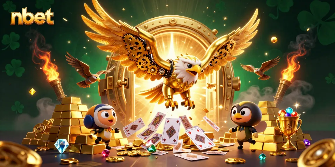 Experience winning thrills at nbet with vibrant 3D casino action featuring treasure and holographic cards.