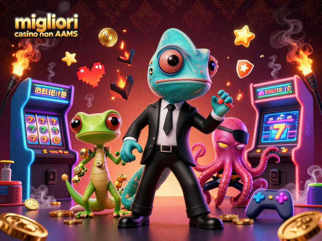 Scopri i migliori casino non AAMS con un'illustrazione 3D che mostra avventure emozionanti e vincite nel gioco.