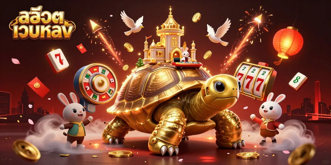 Experience สล็อตเว็บตรง with dynamic 3D elements showcasing gambling excitement in this vibrant casino illustration.