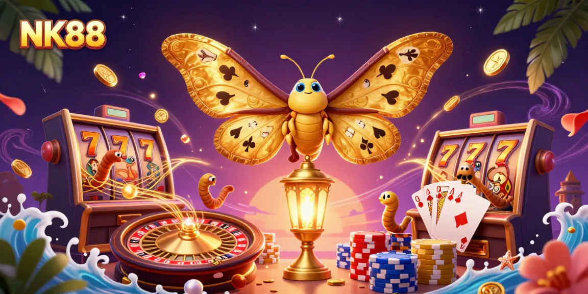 Experience thrilling gameplay with NK88's vibrant and secure casino atmosphere, showcasing a 3D illustration of captivating game elements.