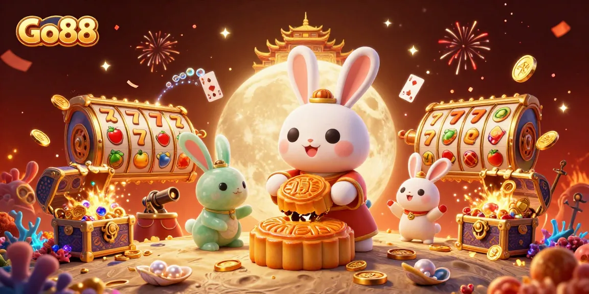 Experience the excitement of Go88 gaming with a captivating moon rabbit scene featuring poker chips.