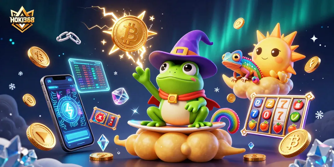 Win exciting rewards with HOKI368 in a vibrant and dynamic casino-themed illustration.