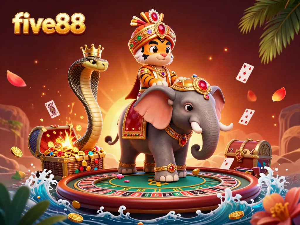 Experience thrilling slots and casino games at five88 with dynamic characters and vibrant casino elements.