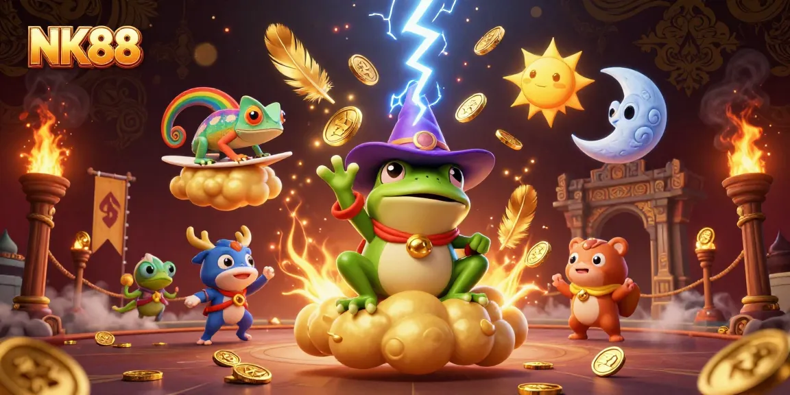 Experience thrilling moments at NK88, where the wizard frog conjures golden coins in a vibrant casino adventure.