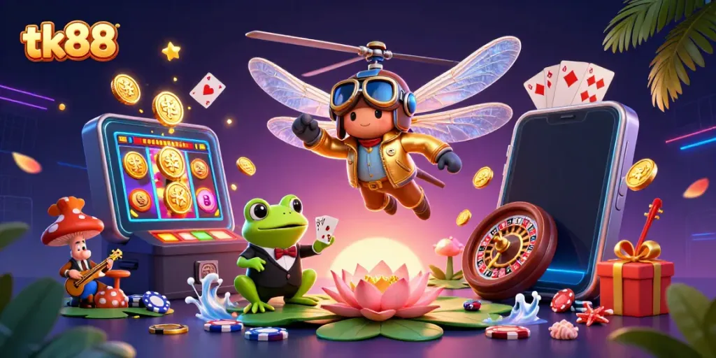Experience thrilling action at the tk88 lily pad casino with unique characters and vibrant casino elements.