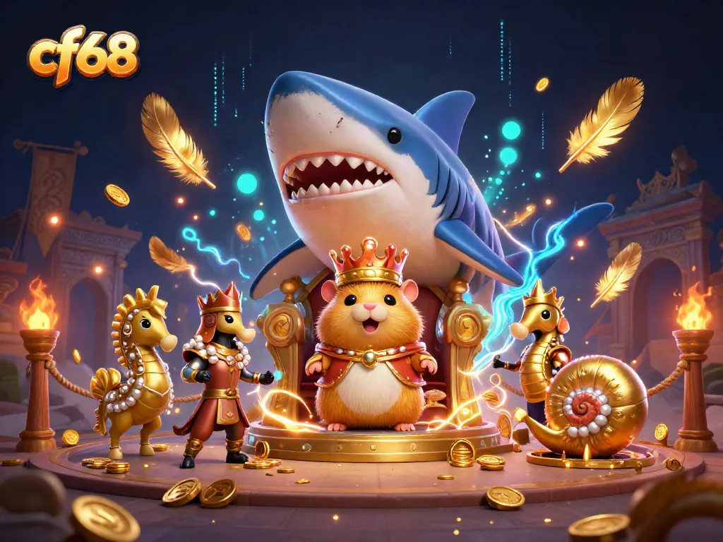 Experience vibrant casino action with cf68 showcasing a tiny golden hamster king among unique gambling elements.