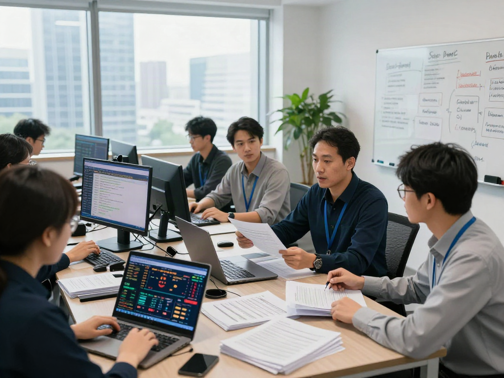 먹튀스팟 team analyzing gambling data in a modern office for safe betting verification