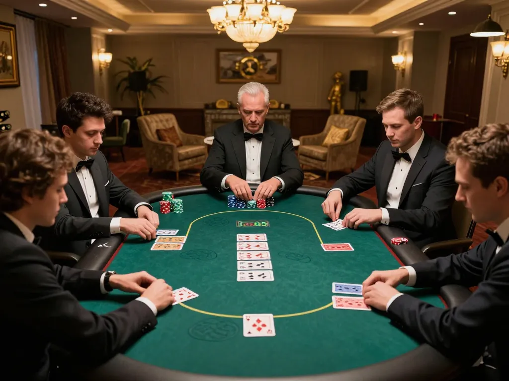 Participate in intense poker action at GG88 featuring players engaged at the table, showcasing vibrant chips and cards.