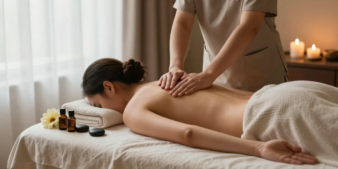 Indulging in 일산출장마사지 at a spa, featuring calming ambient elements.