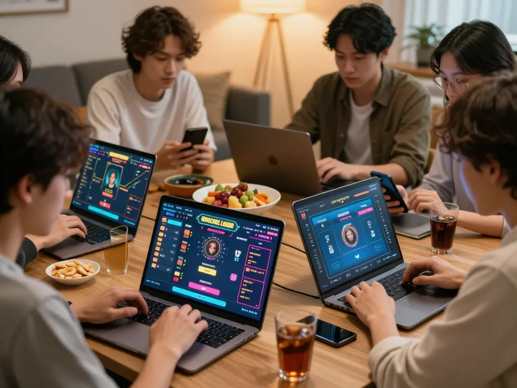 IDNSCORE LOGIN online gaming tournament in a cozy home environment with focused players.