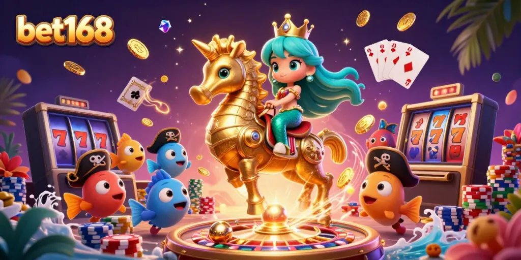 Experience the magic of casino gaming with bet168 featuring a mermaid princess in an underwater wonderland.