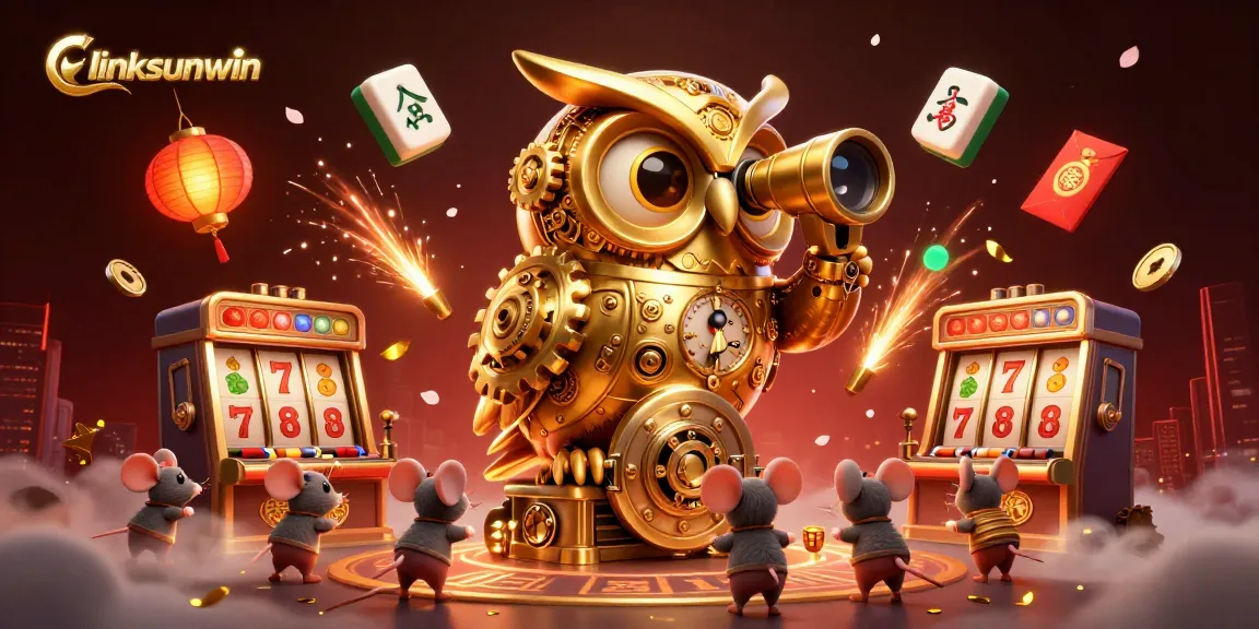 Engage in the vibrant atmosphere of linksunwin with a golden owl and lively casino elements.