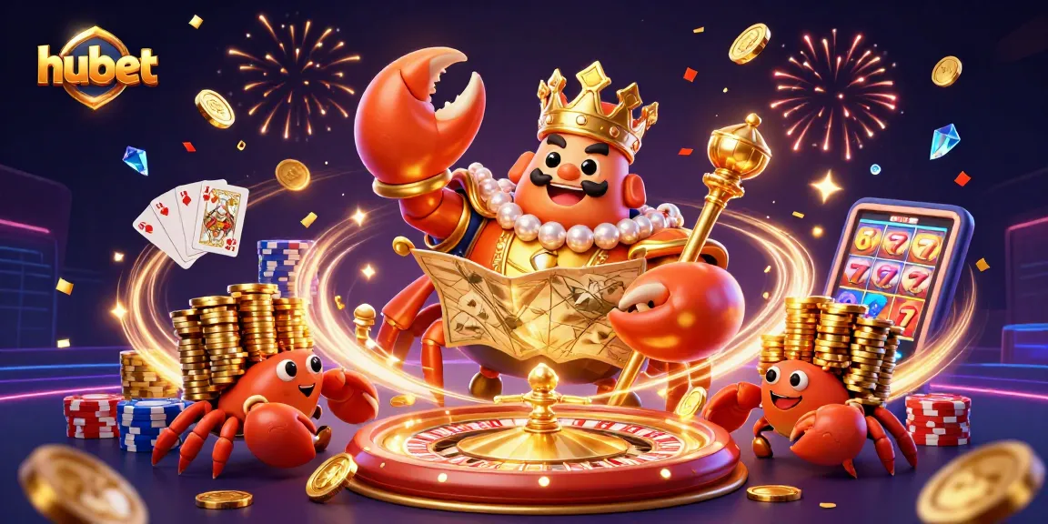 Engage in thrilling gameplay at hubet with a vibrant casino scene featuring a golden crab emperor.