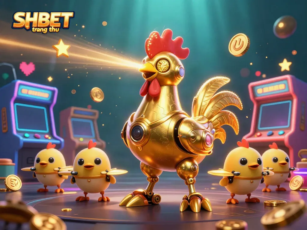 Join the action on SHBET trang chủ with a golden rooster robot and gaming fun!