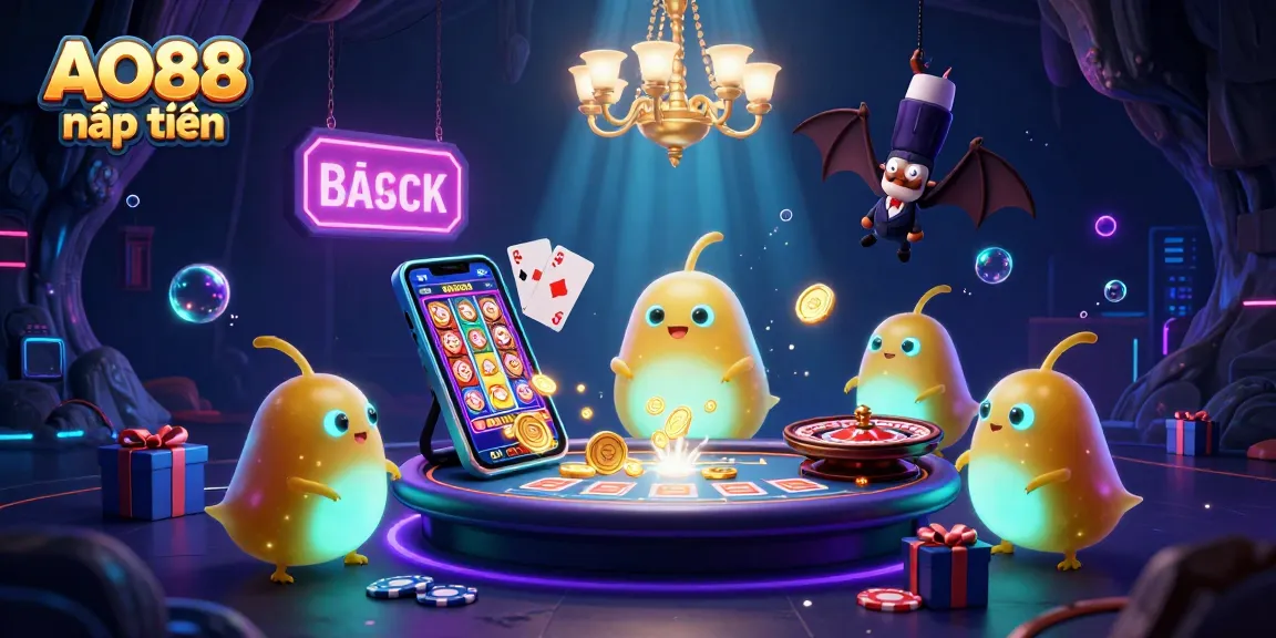 Experience the thrill of AO88 nạp tiền with vibrant casino elements and glowing characters in a dynamic setting.