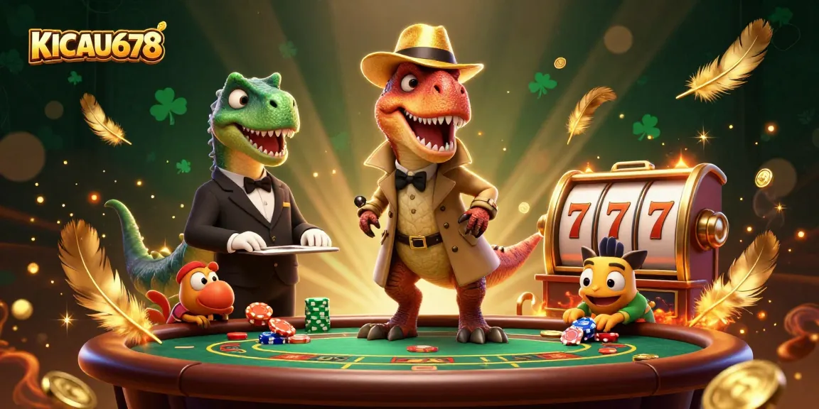 KICAU678 offers an action-packed slot experience with 3D cartoon characters at a blackjack table.